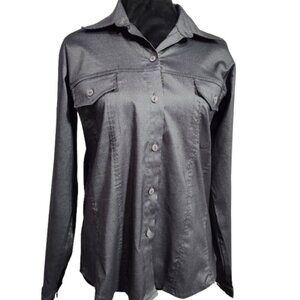Numero Uno Shimmer Grey Buttoned Down Long Sleeve Blouse Women's Large